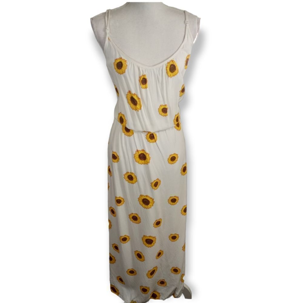 J FOR JUSTIFY WHITE & YELLOW SUNFLOWER PRINT MAXI DRESS SZ.2X EUC